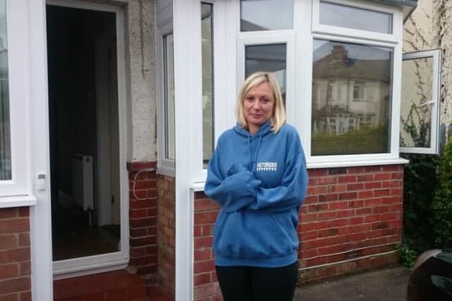 Sheridan Spencer, 41, outside her home in Johns Road, Fareham, where a fire sparked by a dishwasher took hold PPP-161020-122801001