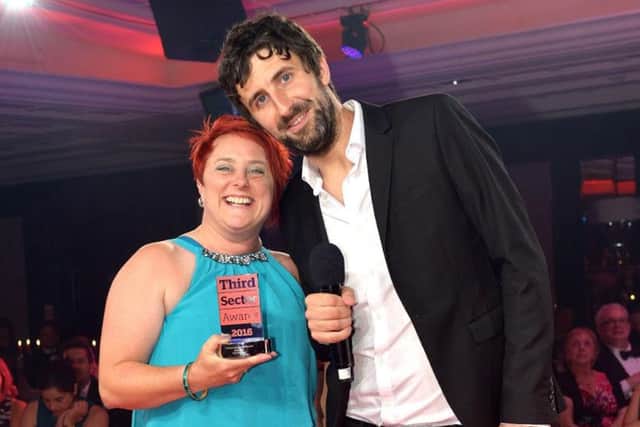 Zoe Grant with awards host, comedian Mark Watson