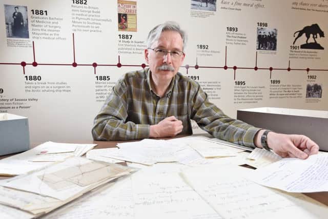 Michael Gunton, Senior Archivist at Portsmouth Archive Service
with a collection of unpublished letter by Sherlock Holmes author Sir Arthur Conan Doyle. Picture: Zachary Culpin/Solent News & Photo Agency
UK