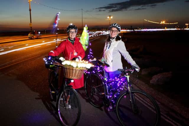 Heather Bull and Lucy Collier take part in the Glow Ride