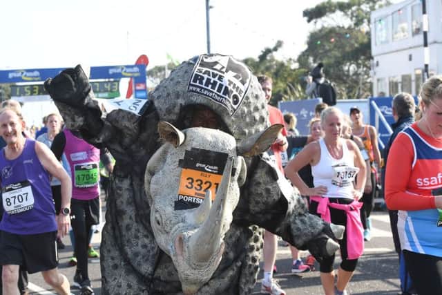 Elly McMeehan completes the Great South Run dressed as a rhino Picture: Paul Jacobs (160271-44)
