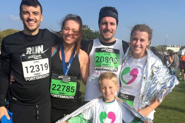 Luke and Jo Uttley, along with their children Max Uttley, Jake Hughes and Chloe Hughes, participated in the Junior and Great South Run