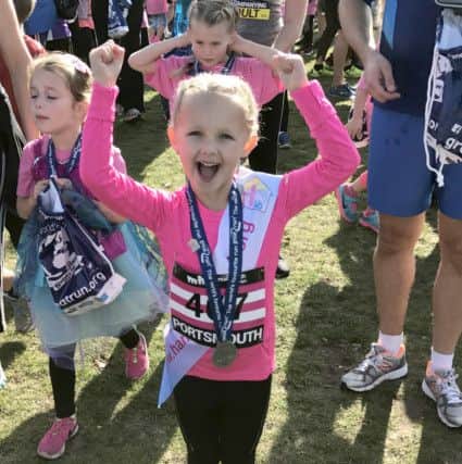 Molly Hopes after the Junior Great South Run, running for Hannah's Holiday Home and Action Medical Research