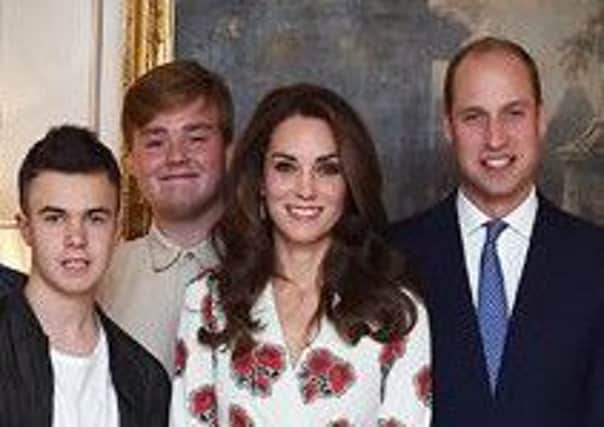 Lewis Hine, left, with the Duke and Duchess of Cambridge and another of the Teen Awards recipients