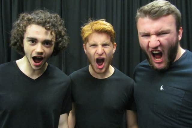The cast of Genghis in dress rehearsal. From left: Callum Walker,Cam Holling and Liam Capper