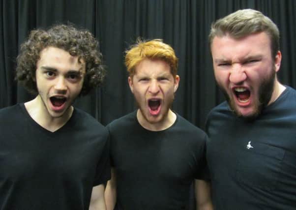 The cast of Genghis in dress rehearsal. From left: Callum Walker,
Cam Holling and 
Liam Capper