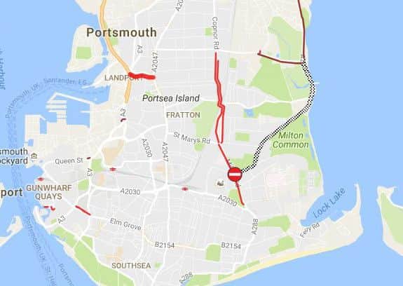 Congestion hits main roads across Portsmouth Image: AA Traffic