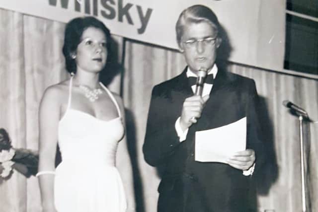GLAMOROUS Mary Aquilina, as she was then, being introduced by Pete Murray at the Centre Hotel