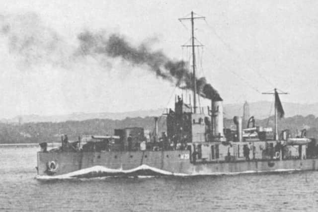 Painted on to cause confusion here we see the M class monitor M29 (later Medusa) with false bow wave to give the impression of speed.