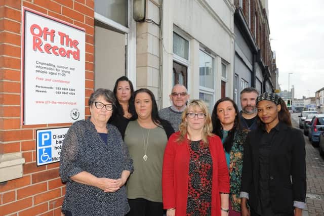 From left, Off the Record's Paula Riches, Michelle McKay, Lorna Stringer, Colin Solly, Catherine Thomas, Debbie Smith, Steve P and Aderonke Ogundoyin
Picture: Sarah Standing (161474-9129)