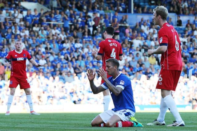 Carl Baker shows his frustration against Carlisle. Picture: Joe Pepler