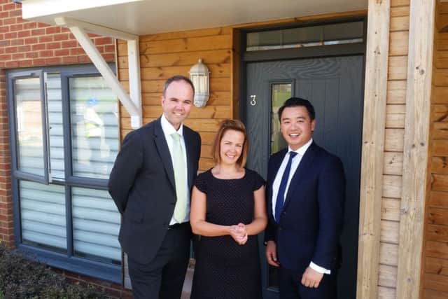 Alan Mak MP, right, with new homeowner Jodie Reddin and Housing Minister Gavin Barwell MP