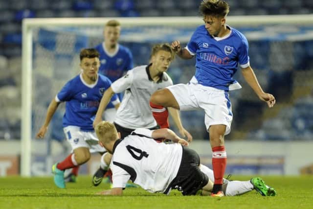 Jez Bedford scored twice as 10-man Pompey Academy thrashed Eastleigh 5-0 in the FA Youth Cup at Fratton Park last night    Picture: Ian Hargreaves