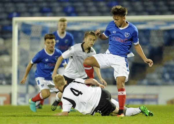 Jez Bedford scored twice as 10-man Pompey Academy thrashed Eastleigh 5-0 in the FA Youth Cup at Fratton Park last night    Picture: Ian Hargreaves