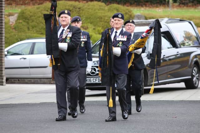 Standard bearers arrive with the hearse carrying Bert Norris to Portchester Crematorium Picture: Habibur Rahman (161463-41)