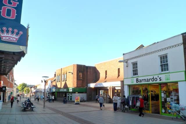 NOW Pedestrianised High Street, Cosham, today with Tesco and Lloyds Bank