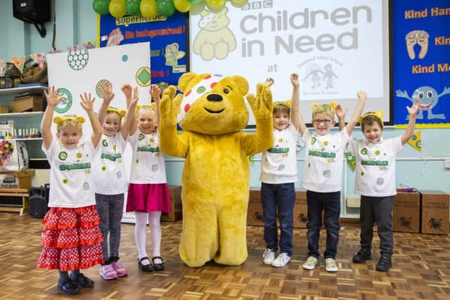 Pudsey, from Children in Need visits Denmead Infants School