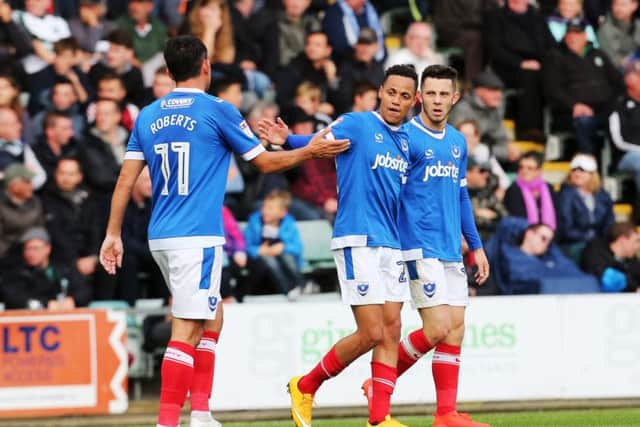 Pompey trio Gary Roberts, Kyle Bennett and Conor Chaplin are all in contention for October's award    Picture: Joe Pepler