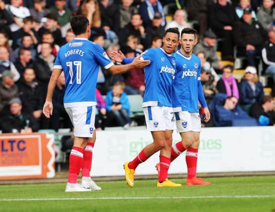 Pompey trio Gary Roberts, Kyle Bennett and Conor Chaplin are all in contention for October's award    Picture: Joe Pepler