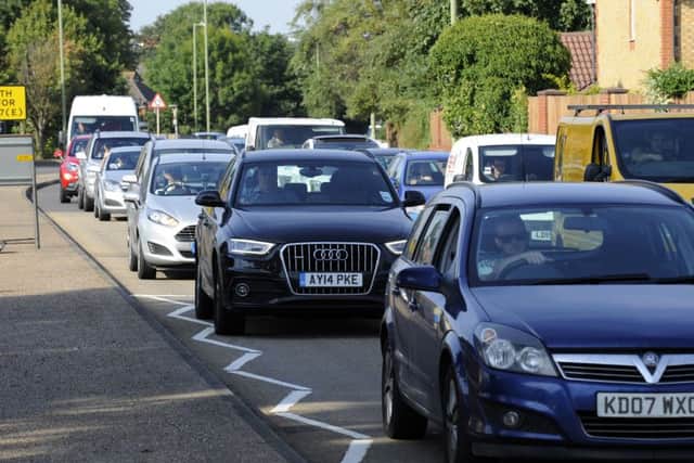 Cars queuing in Newgate Lane, Fareham
