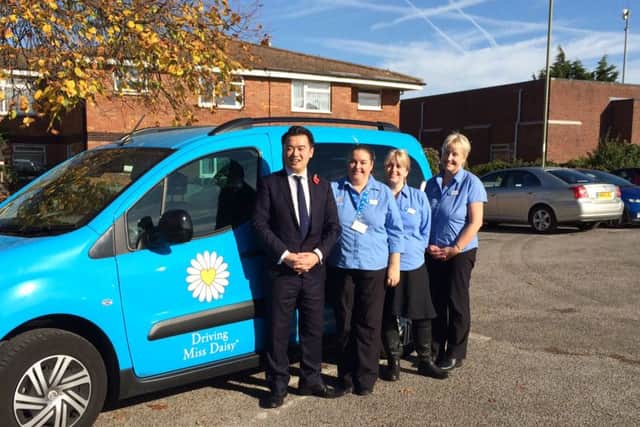 Havant MP Alan Mak launching the new Hayling business, Driving Miss Daisy.