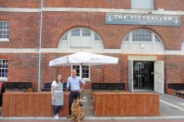 Olivia Mulcahy and Ben Bartrip outside of The Victualler at Royal Clarence Yard Picture: Will Rooney