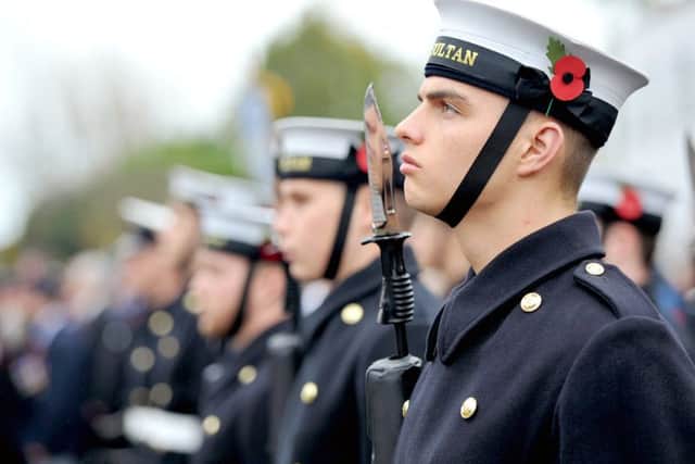 HMS Sultan personnel at a remembrance parade
