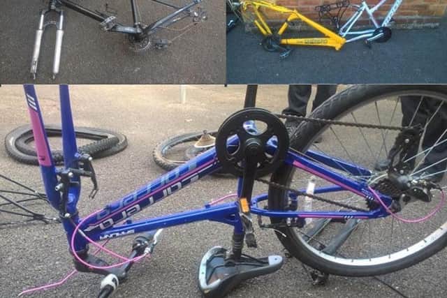 Bike frames recovered by police in a raid at an address in Little Southsea Street.