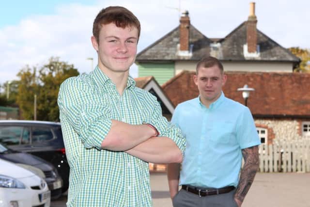 Harry Arnold, left, with proud assistant manager Connor BoxallPicture : Habibur Rahman (161457-58)