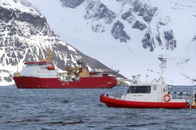 James Caird IV and HMS Protector  in King Haakon Bay