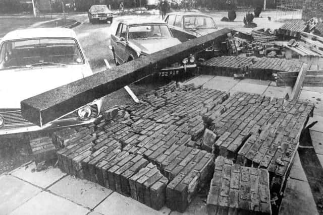 The wall which crashed on to three cars at St James's Hospital, Milton.