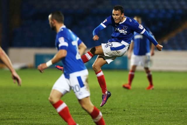 Kal Naismith scores the winner for Pompey Picture: Joe Pepler