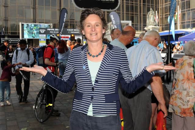 9/6/2016 (MOL/TC)This year's final rounds of the Pearl Izumi Tour Series and Matrix Fitness Grand Prix Series both culminated in Guildhall Square in Portsmouth on Thursday.Pictured is: Flick Drummond MP Portsmouth South at the event.Picture: Sarah Standing (160816-2752) PPP-160906-211840001