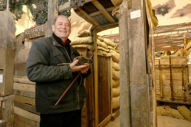 Charles Haskell in a replica bunker