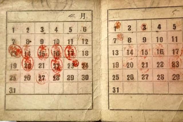 Pages from Bill Marshall's record-of-work book.