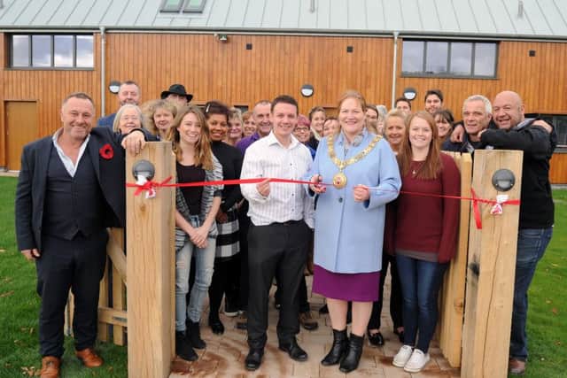 The opening of Hillcrest's new Waterlooville home - at the front in the middle are manager Bret Noades and Mayor of Winchester Cllr Jane Rutter Picture: Sarah Standing (161514-1422)