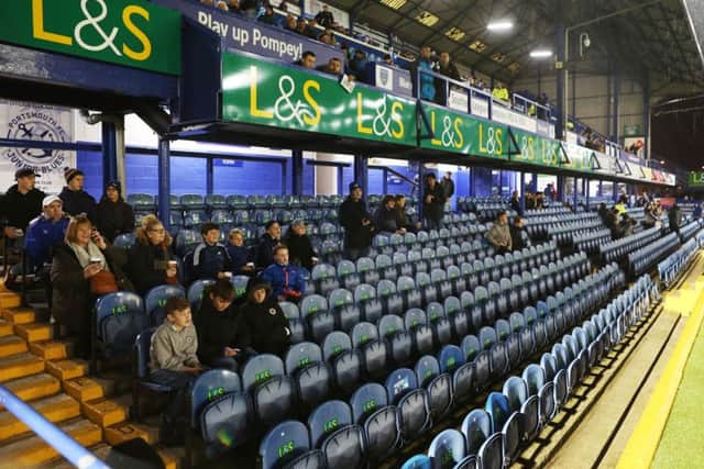The South Stand was the only one open for Pompey's game with Bristol Rovers on Tuesday night Picture: Joe Pepler
