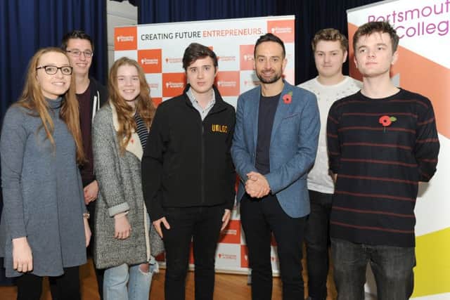 From left, Bryony Rogers, 17, James Stephenson, 18, Jess Macey, 18,  Unloc managing director Hayden Taylor, Hewlett Packard Enterprise managing director Marc Waters, Harry Knight, 16, and Angus Kane, 18 Picture: Sarah Standing (161552-2370)