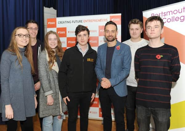 From left, Bryony Rogers, 17, James Stephenson, 18, Jess Macey, 18,  Unloc managing director Hayden Taylor, Hewlett Packard Enterprise managing director Marc Waters, Harry Knight, 16, and Angus Kane, 18 Picture: Sarah Standing (161552-2370)