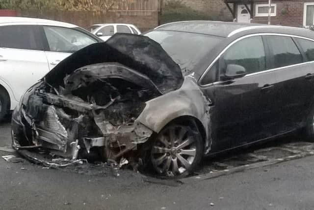 Car damaged by suspected arson attack in Blackthorn Drove, Gosport.  Picture submitted by John Newton PPP-161211-093640001