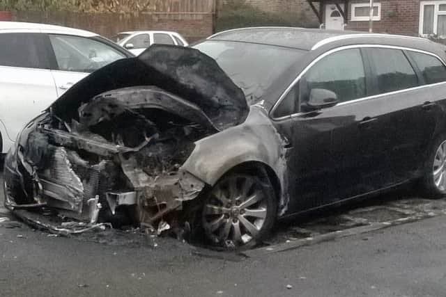 Car damaged by suspected arson attack in Blackthorn Drove, Gosport. Picture submitted by John Newton