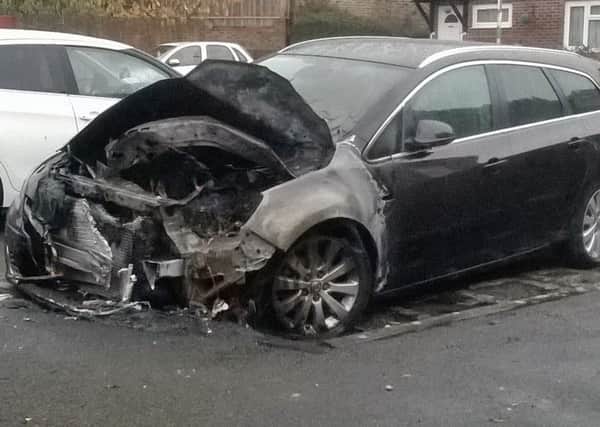 Car damaged by suspected arson attack in Blackthorn Drove, Gosport. 
Picture submitted by John Newton