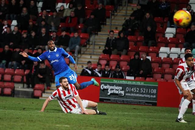Nigel Atangana was on target for Pompey on the Blues' last trip to Cheltenham - a 1-1 draw in December 2014   Picture: Joe Pepler