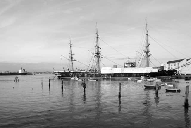 The viaduct followed the line of posts  between camera and  HMS Warrior 1860.