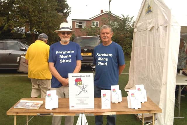 Raymond Hale and Chris Hodgson minding the Fareham Mens Shed stall at Stubbington Fair