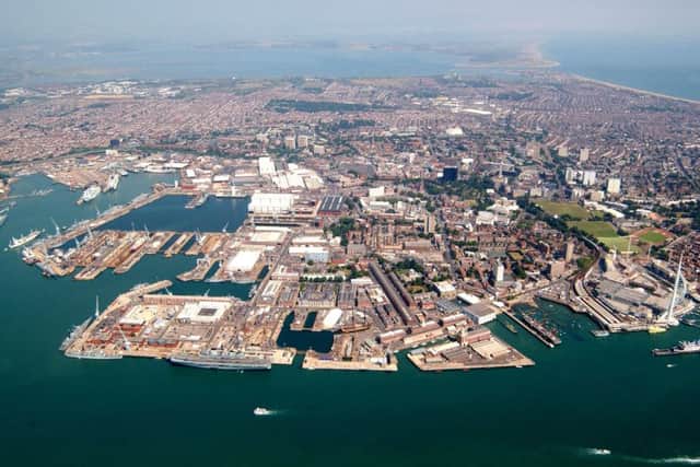 An aerial photograph of Portsmouth Dockyard, which was taken as part of a Photex, it was taken from 2,000 feet.
The Photex was conducted for 849 NAS based at RNAS Culdrose, by a Lynx MK3 from 815 NAS based at RNAS Yeovilton, testing a new radar system that will detect buildings and ships within the dockyard area. PPP-151116-111848001