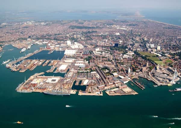 An aerial photograph of Portsmouth Dockyard, which was taken as part of a Photex, it was taken from 2,000 feet.
The Photex was conducted for 849 NAS based at RNAS Culdrose, by a Lynx MK3 from 815 NAS based at RNAS Yeovilton, testing a new radar system that will detect buildings and ships within the dockyard area. PPP-151116-111848001