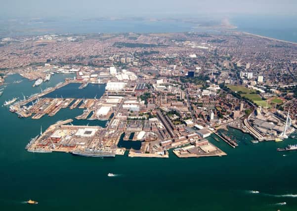 An aerial photograph of Portsmouth Dockyard, which was taken as part of a Photex, it was taken from 2,000 feet.

The Photex was conducted for 849 NAS based at RNAS Culdrose, by a Lynx MK3 from 815 NAS based at RNAS Yeovilton, testing a new radar system that will detect buildings and ships within the dockyard area. PPP-151116-111848001