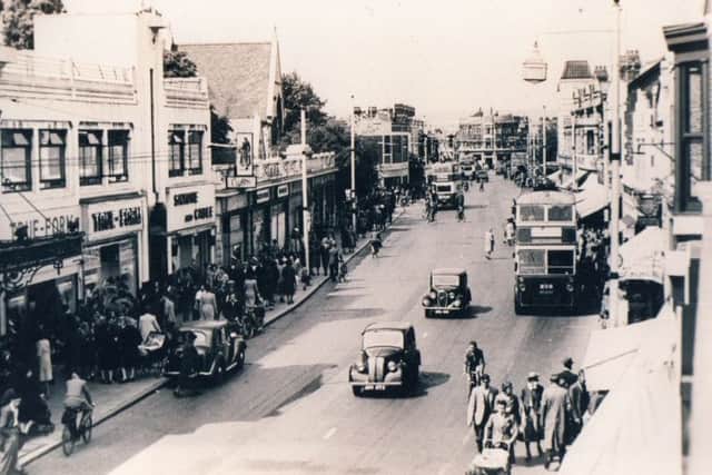 This is London Road, North End circa 1950. The epitome of an English high street with dozens of individual shops.
Barry Cox collection