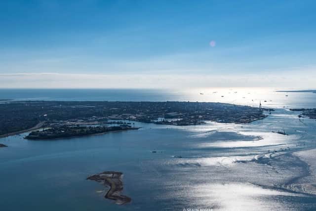 Portsmouth harbour and the Solent under the midday sun PPP-161027-164847001